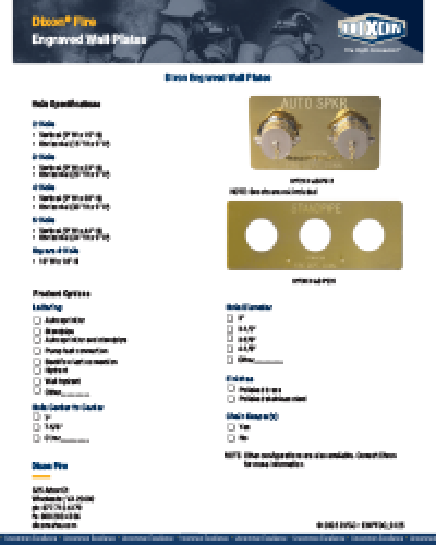 Dixon® Fire Submittal Sheet- Engraved Wall Plates