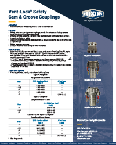 Vent-Lock Safety Cam and Groove Couplings